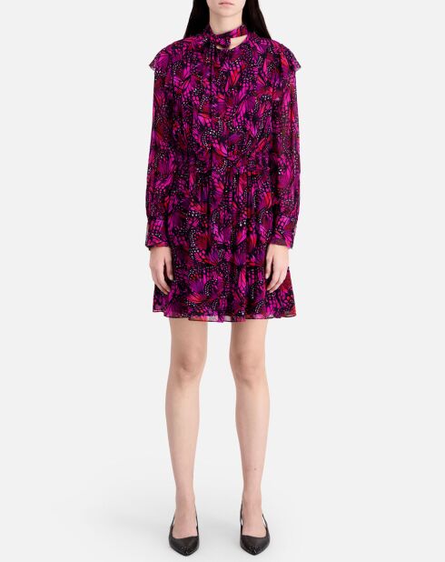 Robe courte imprimée à volants rose