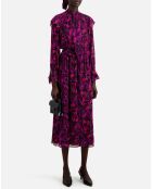 Robe longue imprimée à volants rose