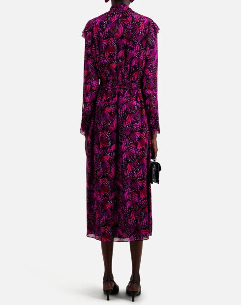 Robe longue imprimée à volants rose