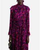 Robe longue imprimée à volants rose