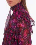 Robe longue imprimée à volants rose