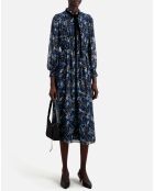 Robe longue imprimée avec plissage bleue