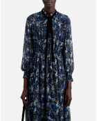 Robe longue imprimée avec plissage bleue