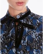 Robe longue imprimée avec plissage bleue