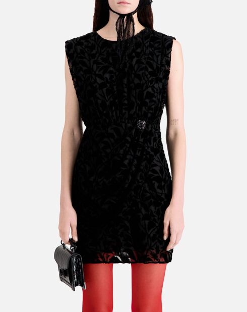 Robe courte en velours dévoré noire