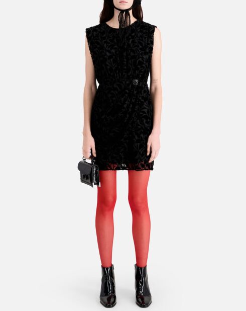 Robe courte en velours dévoré noire