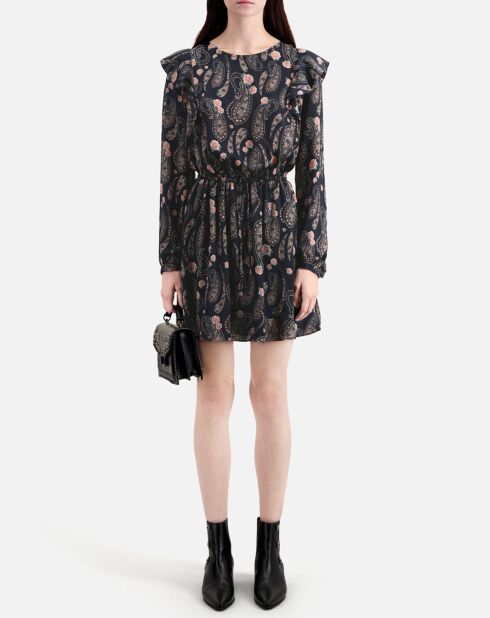 Robe courte imprimée à volants noire