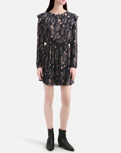 Robe courte imprimée à volants noire