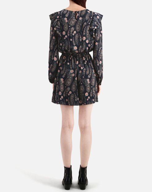 Robe courte imprimée à volants noire