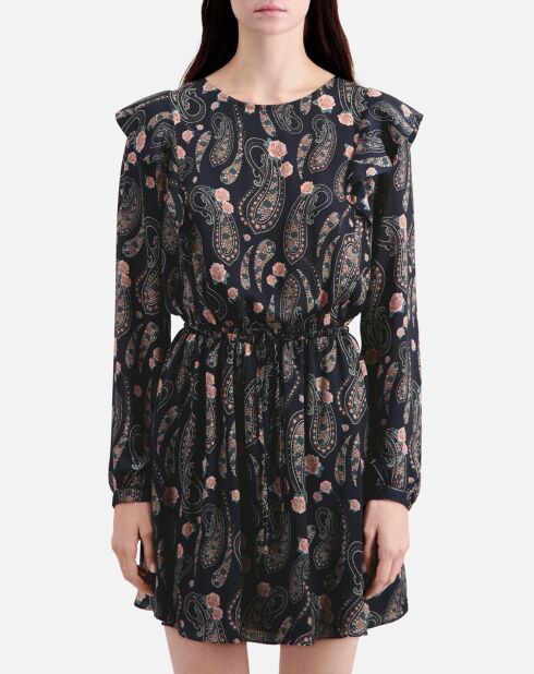 Robe courte imprimée à volants noire