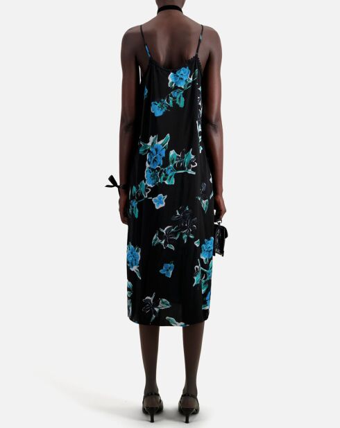 Robe nuisette longue imprimée avec détails en dentelle noire