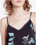 Robe nuisette longue imprimée avec détails en dentelle noire
