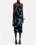 Robe nuisette longue imprimée avec détails en dentelle noire