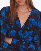 Robe portefeuille 100% Soie courte imprimée noire
