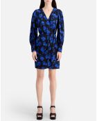 Robe portefeuille 100% Soie courte imprimée noire