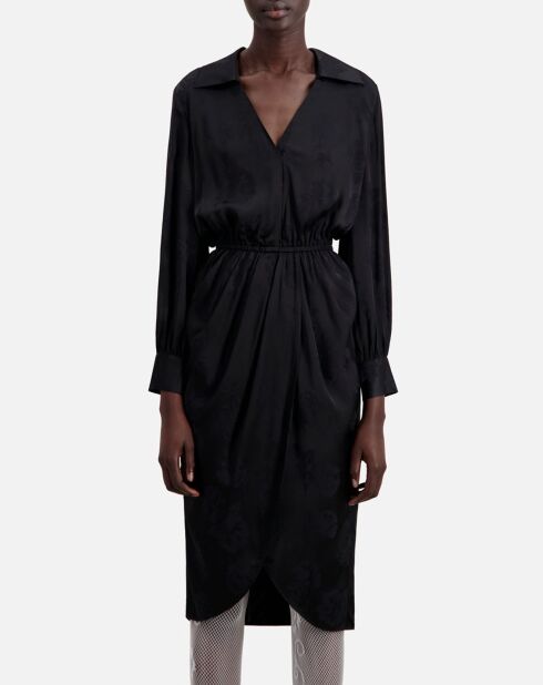 Robe mi-longue à fleurs noire