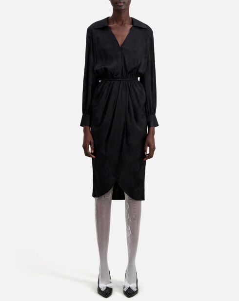 Robe mi-longue à fleurs noire