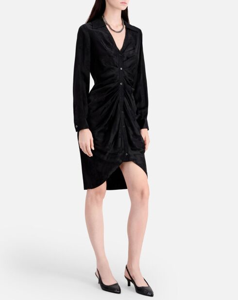 Robe mi-longue à fleurs avec fronces noire