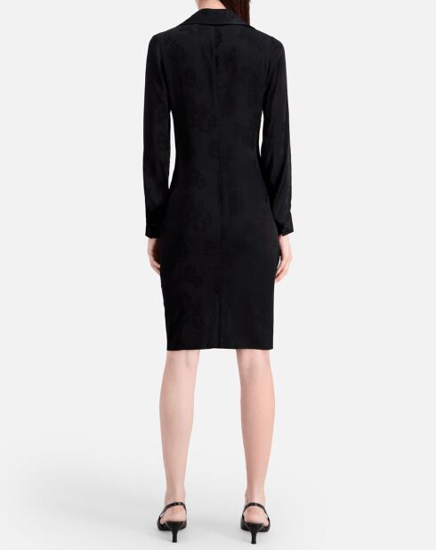 Robe mi-longue à fleurs avec fronces noire