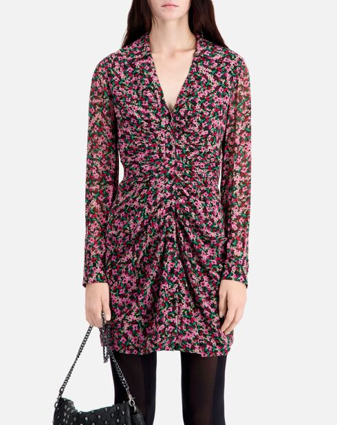 Robe imprimée courte avec fronces multicolore