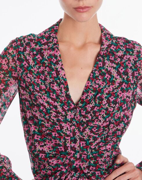 Robe imprimée courte avec fronces multicolore