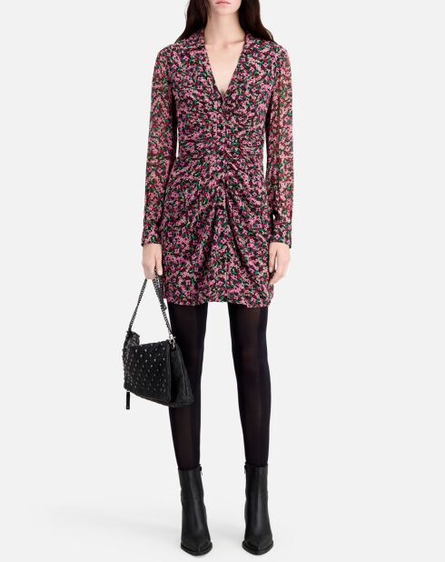 Robe imprimée courte avec fronces multicolore