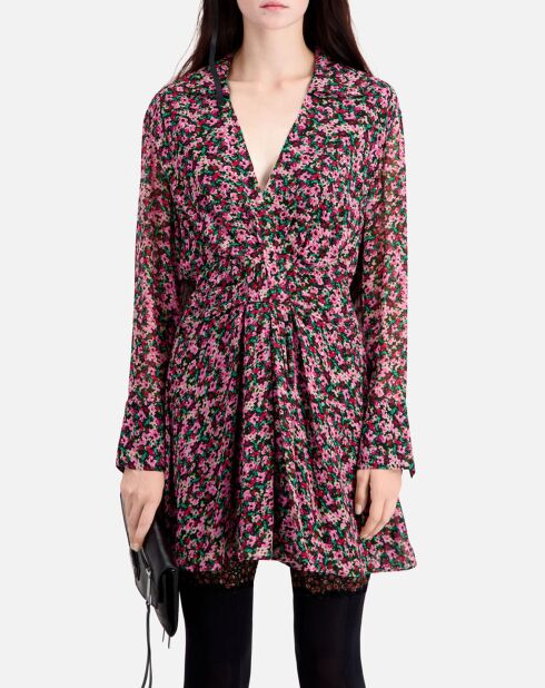 Robe courte imprimée avec drapé multicolore