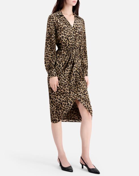 Robe mi-longue 100% Soie imprimée léopard