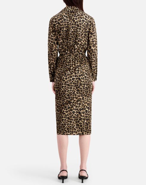 Robe mi-longue 100% Soie imprimée léopard