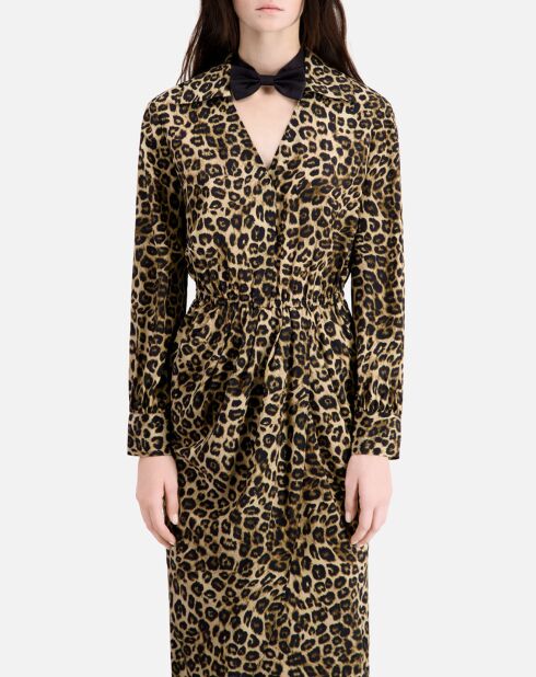 Robe mi-longue 100% Soie imprimée léopard