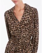 Robe mi-longue 100% Soie imprimée léopard