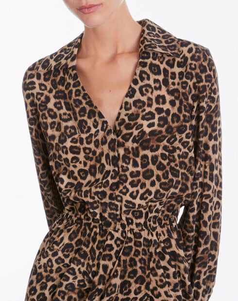Robe mi-longue 100% Soie imprimée léopard