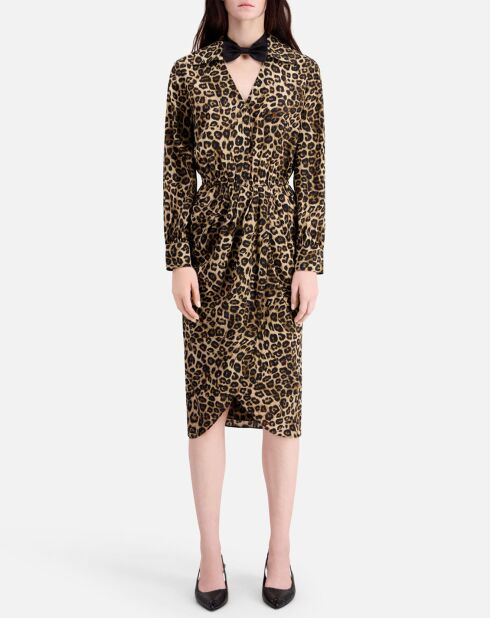 Robe mi-longue 100% Soie imprimée léopard