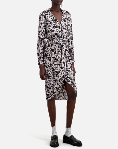 Robe mi-longue imprimée noire