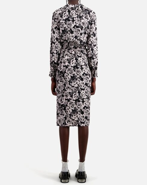 Robe mi-longue imprimée noire