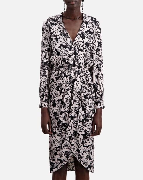 Robe mi-longue imprimée noire