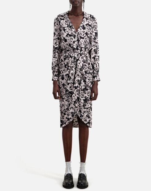 Robe mi-longue imprimée noire