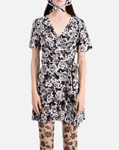 Robe portefeuille courte imprimé noire