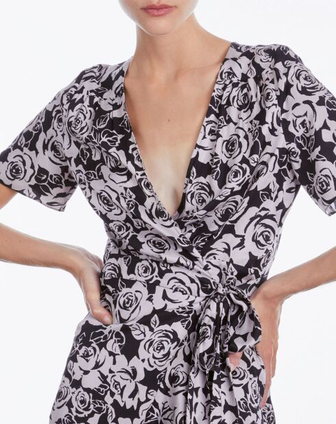 Robe portefeuille courte imprimé noire