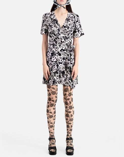 Robe portefeuille courte imprimé noire