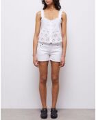 Short en denim avec broderie anglaise blanc