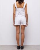 Short en denim avec broderie anglaise blanc