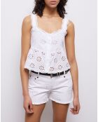 Short en denim avec broderie anglaise blanc