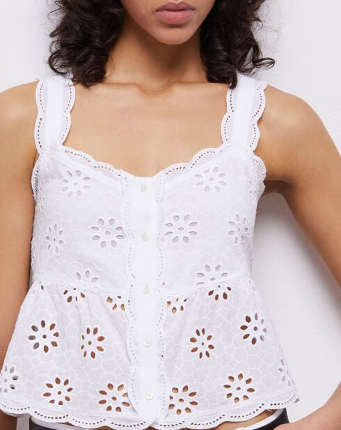 Top court en Broderie Anglaise blanc