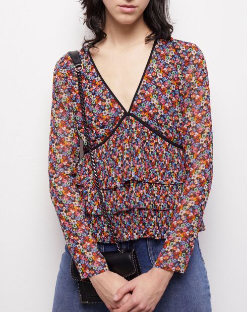 Top à volants plissés multicolore