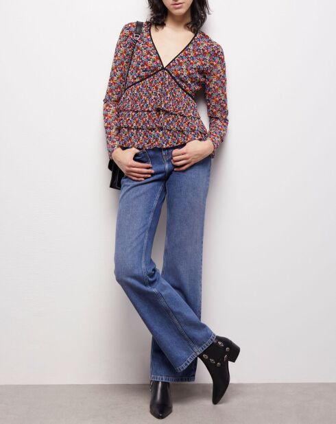 Top à volants plissés multicolore