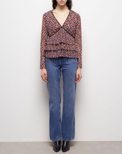 Top à volants plissés multicolore