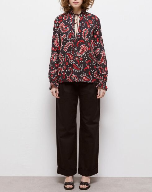 Chemisier imprimé noir/rouge