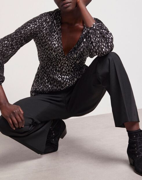 Top fluide léopard argenté