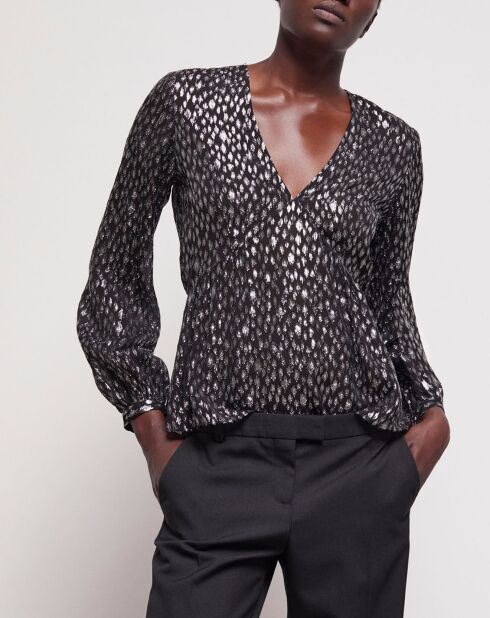 Top fluide léopard argenté